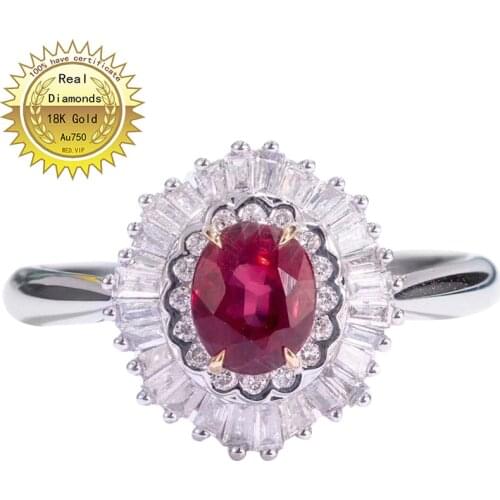 18k white gold Ruby and diamond ring Engagement&Wedding Natural Real Diamond Ring Jewellery have certificate 002