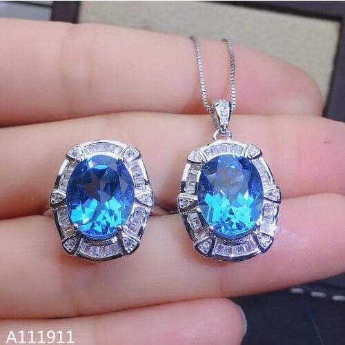 KJJEAXCMY fine jewelry 925 sterling silver inlaid Natural Blue topaz classic pendant ring Womens suit support detection noble