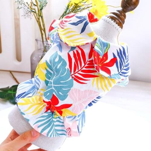 Cat dog spring summer thin princess flower skirt shirt feet