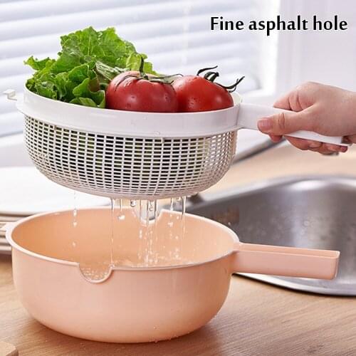 Kitchen Storage Basket Drain Basket With Handle 2 In 1 Vegetable Washing Strainer Washing Colander Bowl Home Cleaning Storage