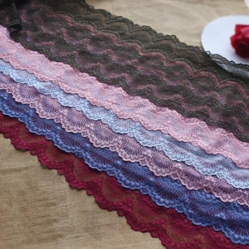 New 1Meters/lot 22cm wide Wine red/pink/army green/grey blue stretch lace accessories Hollow trimming skirt hem accessories X631