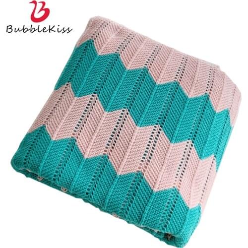Bubble Kiss Throw Blanket Nordic Style Stripe Home Nap Blanket Contrast Color Sofa Cover Blanket Office Air Conditioning Blanket