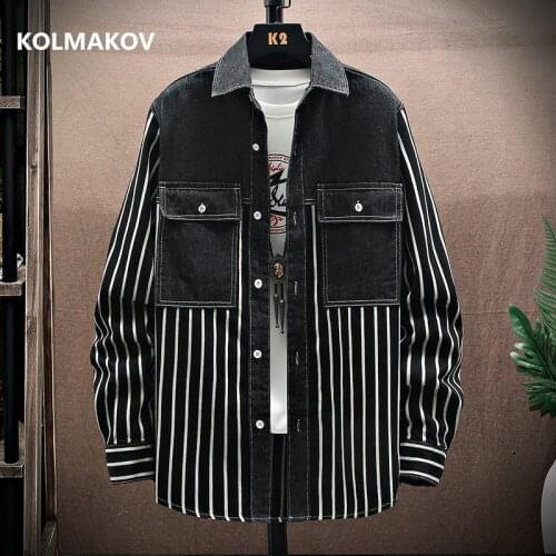 2021 autumn Mens fashion casual striped long Sleeve Shirts,Spring men denim Shirt Slim Fit Shirt Male full size M-3XL