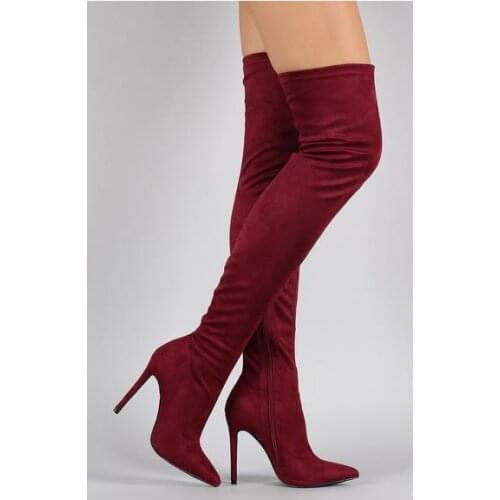 Autumn Stretch Fabric over the knee high heel boots sexy pointed toe thigh high boots woman thin heels long boots grey