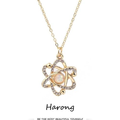 Harong Atom Medical Pendant Necklace Hexagonal Star Crystal Pearl Gold Silver Plated Round Nucleus Necklaces Jewelry for Women