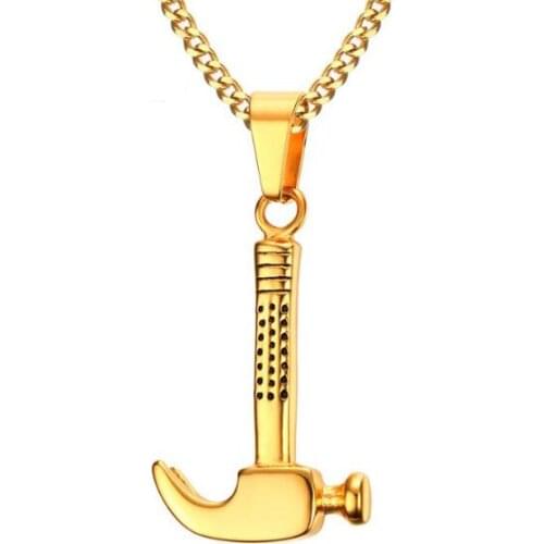 Gold Biker design Stainless Steel hammer Pendant Necklace 3mm 24'' For Friend Gifts