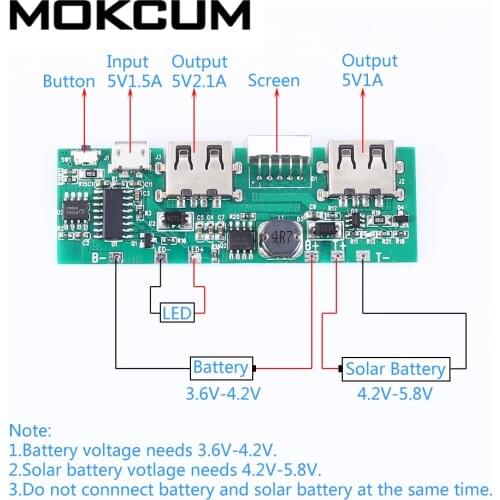 Solar Charging Circuit Board 3.7V to 5V 2.1A Mobile Display Power Boost Module Charger Step UP Module