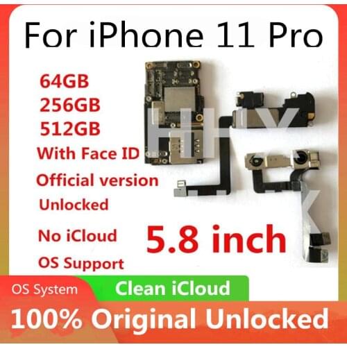 64GB 256GB 512GB For iPhone 11 Pro Motherboard Clean iCloud Unlocked Logic Board With Face ID / NOFace ID Full Chips 100%Tested