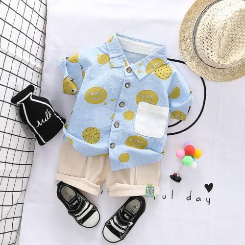 Summer New Childrens Clothing Fashion Kids Print Baby Boys Clothes Shirt+Shorts Family Clothing Sets Square Collar Boy Clothing