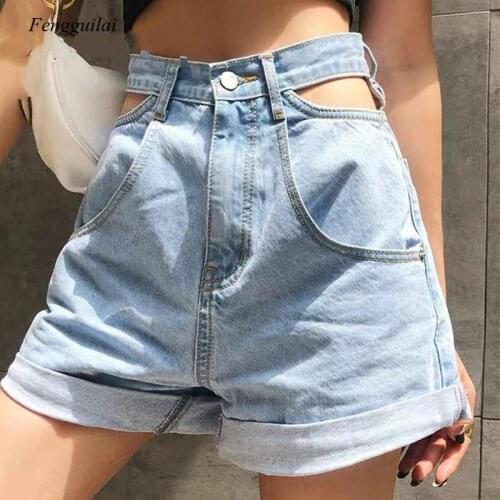 Shorts Women High Waist Jean Shorts Light Blue Hollow Out Short Pants Women Summer Casual Jeans Pants 2020