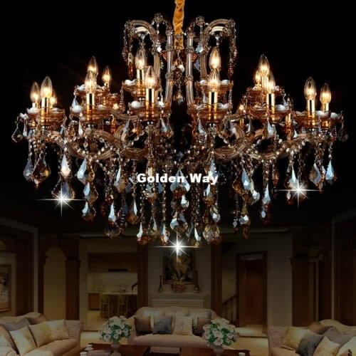 Modern Crystal Chandelier Light Fixture Amber Color D100cm 18L for Living Room Foyer Maria Theresa Hanging Lamp Indoor Lighting