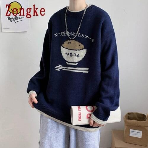 Zongke Japan Style Knitted Sweater Men Clothing Harajuku Sweaters Pullover Men Sweater Fashion Mens Clothes M-2XL 2021