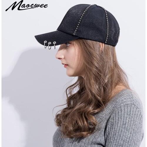 High Quality Snapback Cap Iron Hoop Bead on Visor Love hat for Women Baseball Cap Female Summer Three iron rings Sun Cap