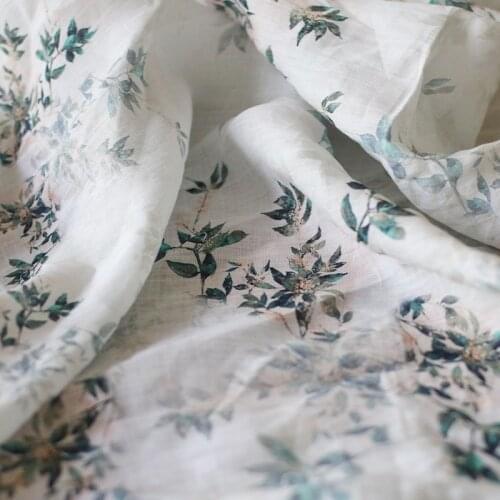 High quality ramie fabric Branch printing sewing High end robe dress pants shirt coat material