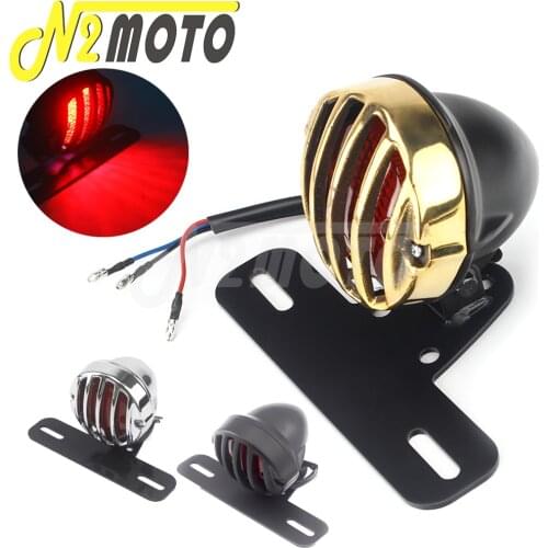 Retro Motorcycles 12V LED Rear Brake Taillights Brass Grill Cover 3'' Stop Taillamp Universal For Honda Suzuki Kawasaki Harley