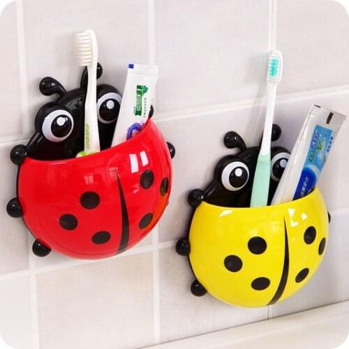 1pcs Ladybug Animal Insect Sucker Brush Toothbrush Box Toothpaste Holder Bathroom Wall-Mounted Storage Rack Wall Decoration