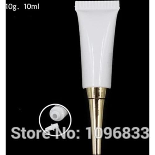 10G 10ML Plastic Soft Tubes White Bottle with Golden Pointed Cap, Cosmetic Gel Cream Tube, Medical Cream Packing Tubes,100pc/Lot