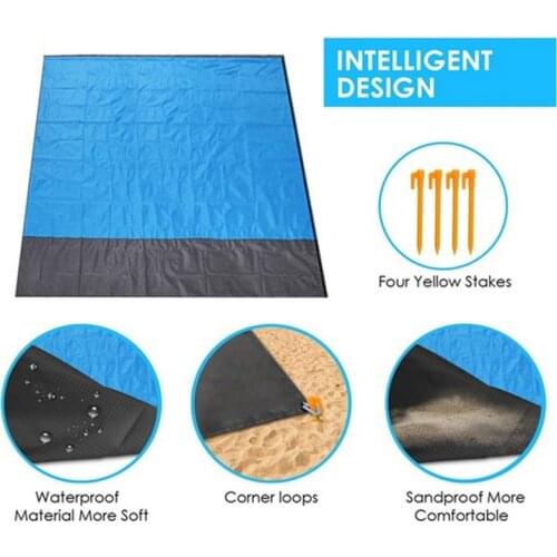 2x2.1m Waterproof Pocket Beach Blanket Folding Camping Mat Mattress Portable Lightweight Mat Outdoor Picnic Mat Sand Beach Mat