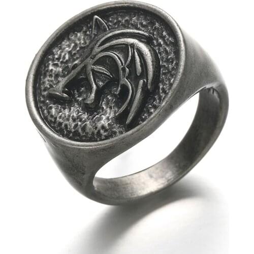 20pcs Wizard 3 Wild Hunt Game Wolf Head Ring Men Viking Warrior Punk Biker Rock Rings Halloween Geralt Cosplay Jewelry Wholesale
