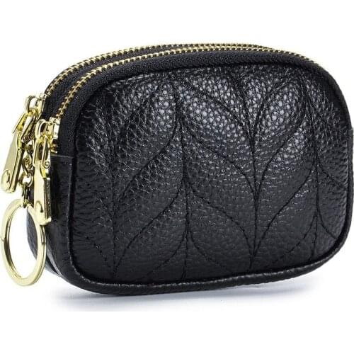 2021 New Designer Kawaii Coin Purse Mini Genuine Leather Quilted Pattern Zipper Round Money Bag with Keychain Ring Holder Girls
