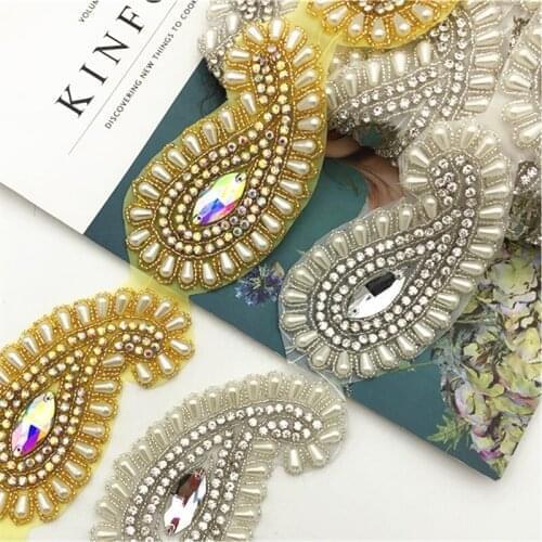 5yards PearlsCrystal Motif Strass Hot Fix Rhinestone Tape Ribbon With Rhinestones Iron On Appliques for wedding belt dressing