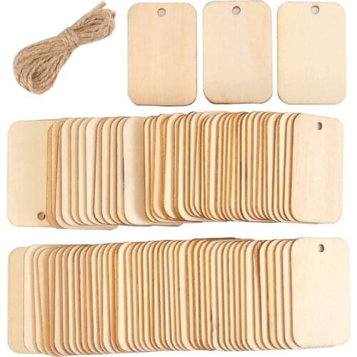50Pcs Rectangular Wooden Chips Christmas Hanging Ornament Tag DIY Craft Home Decor with String