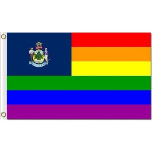 American state Maine official flag with stripes 3x5ft Rainbow Flag