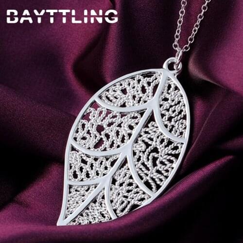 BAYTTLING 925 Sterling Silver 18 Inch Link Chain Hollow Leaf Pendant Necklace For Woman Luxury Wedding Jewelry Gift