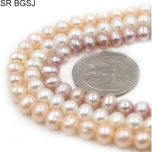 Free Ship 6-7mm White Pink Purple Nearly Round Natural Freshwater Pearl Round Pearls Bail Spacer Jewelry Making Beads 15"