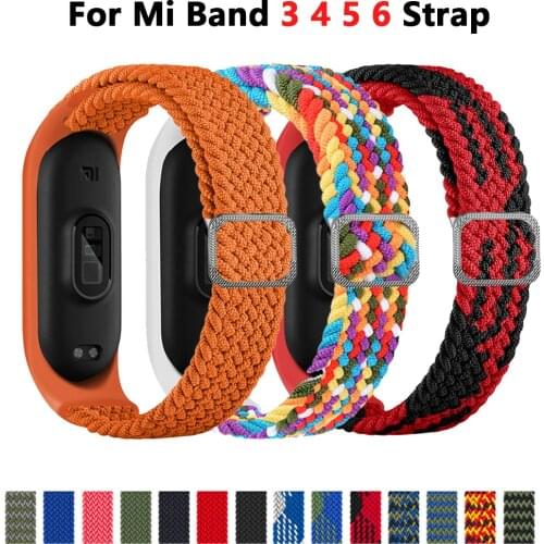 Bracelet for Mi band 6 Strap Elastic adjustable Nylon Braided Miband4 miband 5 correa Wristband for xiaomi Mi band 4 3 5 6 strap