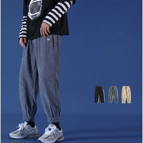2021 New Men Harem Pants Japanese Corduroy Elastic Waist Casual Trousers Hip Hop Pants Solid Color Mens Oversized Dropshipping
