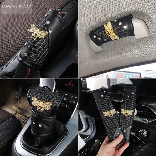Car cover decoration summer breathable ice silk car hand brake gear lever cover seat belt shoulder guard rearview mirror cover