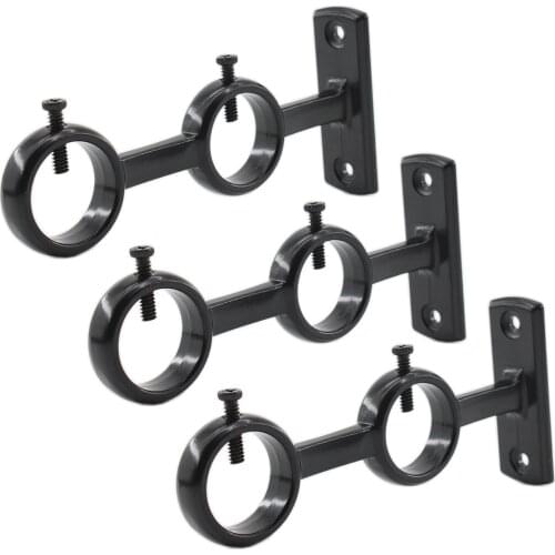 3PCS Black Curtain Rod Bracket,Double Curtain Rod Hanging Brackets Adjustable Wall Mount Curtain Rod Holder for Room Curtain Rod