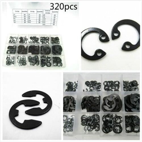 Black Steel E Type Clip Circlip Retaining Ring Split Washer Snap Collar for Shaft Fastener 320 pcs / box 1 box