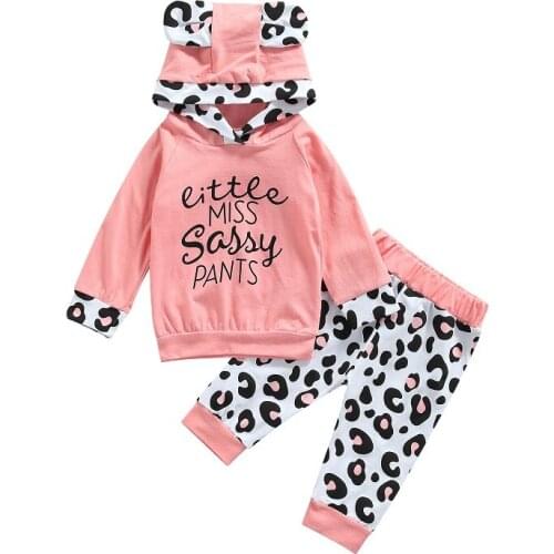 1-5Y Little Miss Kids Baby Boy Long Sleeve Hooded Tops Leopard Long Pant Trouser 2PCS Spring Autumn Outfits Clothing Set