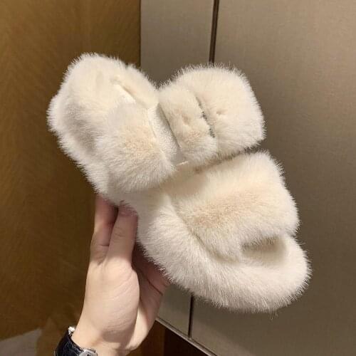 Home Furry Slippers Women Fur Slides Fluffy Slippers platform House Slippers Winter Shoes Indoor Woman Shoes Fur Slippers