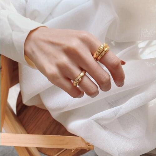 FFLACELL 2020 New Vintage Trendy Adjustable Golden Irregular Texture Open Smooth Ring For Women Girls Party Jewelry Gift