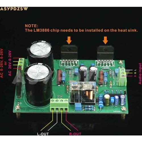 HIFI Pure DC servo architecture LM3886 Power amplifier board 68W + 68W