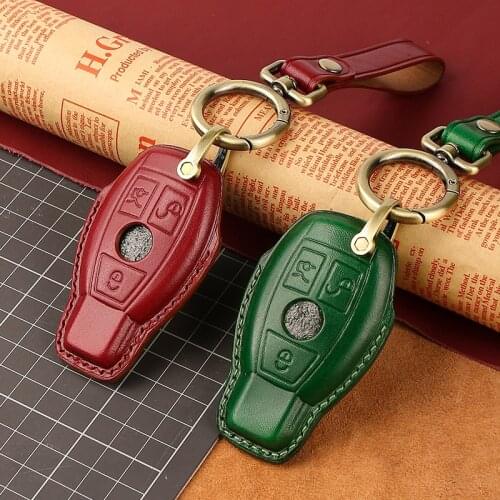 Leather Car Key Cover Case for Mercedes Benz W203 W210 W211 W124 W202 W204 W212 W176 AMG Remote Case Ring FOB Auto Accessories