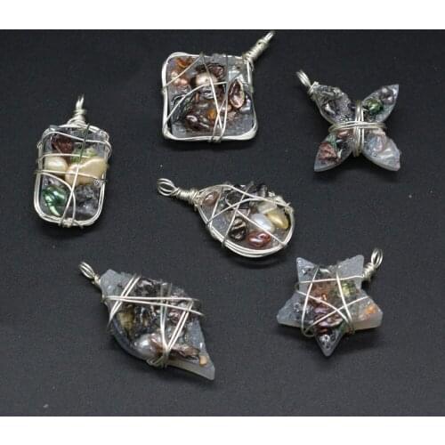 Fashion Natural Freshwater Pearl Pendant Copper Wire Wrap Gem Stone Charms for Jewelry Making DIY Necklace Earring Accessories