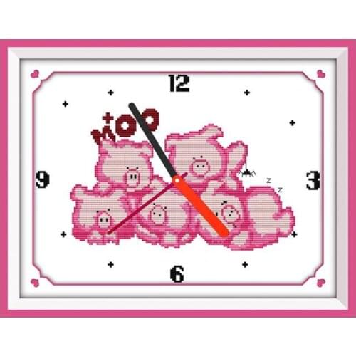 Cartoon Cartoon Cute Pig Pig Dial Manual Sewing Cross stitch Kit Furniture Wall Stickers Accessories Decorative wall clock