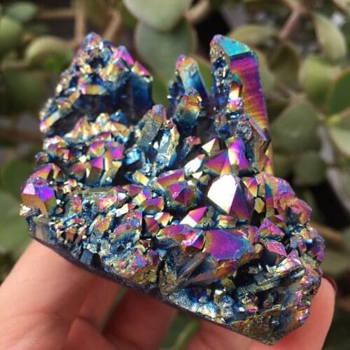 Natural rainbow Coated quartz aura quartz cluster Titanium aura quartz rainbow aura cluster mineral gemstone specimen