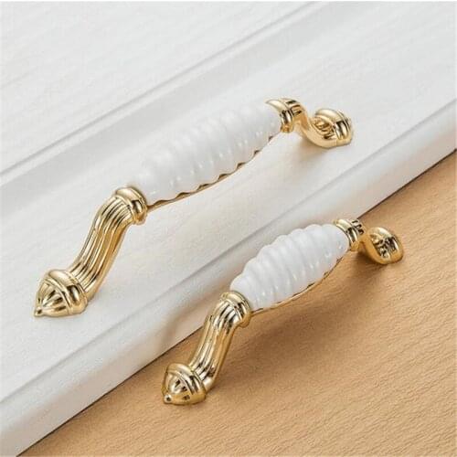 New Ceramic Zinc Alloy Cabinet Door Handle Golden Ceramic Drawer Single Hole Knob Handles Wood Furniture Pulls
