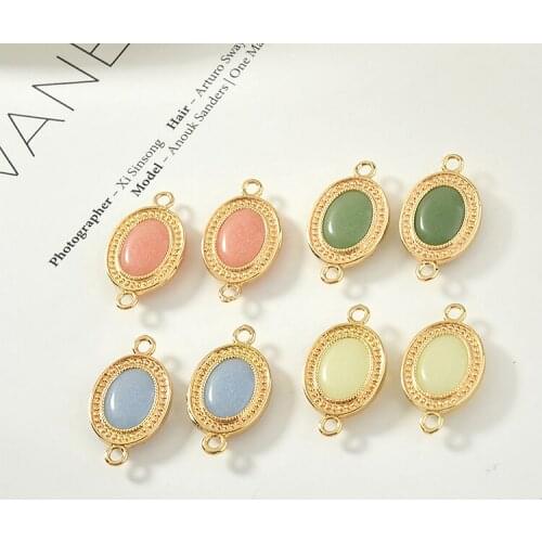 New style 30pcs/lot color beads core geometry ovals shape copper two hanger charms diy jewelry earring/bracelet accessory