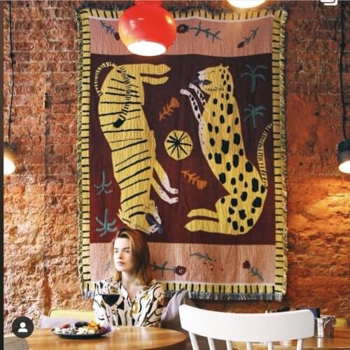 Sofa Blanket Wall Living Room Tapestry With Macrame Retro Animal Nordic Personality Creative Pink Leopard Quality Decor Blanket
