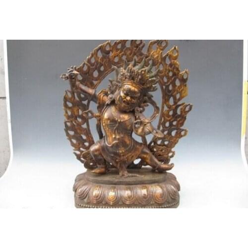 Song voge gem S1512 Tibet Buddhism classical Old Bronze Vajrapani Mahakala Buddha Statue
