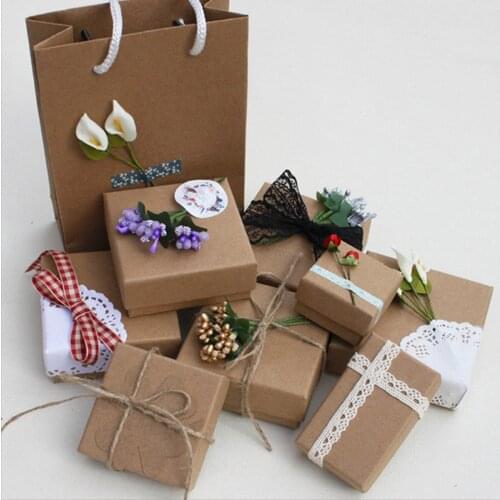 1pcs 8 Size Kraft Paper Gift Box Bag Vintage Design Bulk Jewelry Necklace Rings Earrings Ear Stud Box