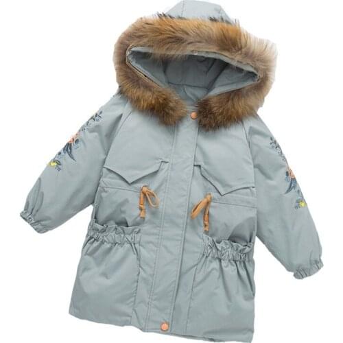 Down Jackets For Kids Winter New Style Childrens Coats Girls Fur Long Outerwear Comfortable Printed Clothes Warm Autumn Thick