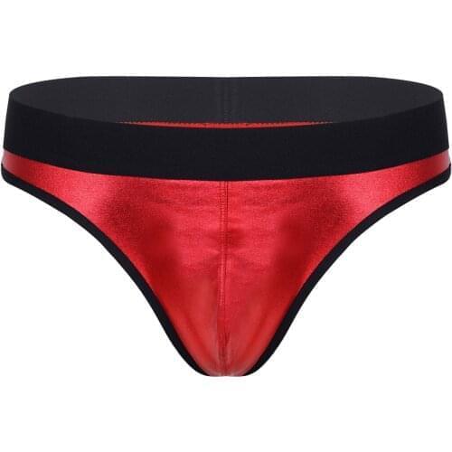 Sexy Men Male Underwear Metallic Leather Jockstraps Bulge Pouch Briefs Thongs String Homme T-Back Lingerie Panties Underpants