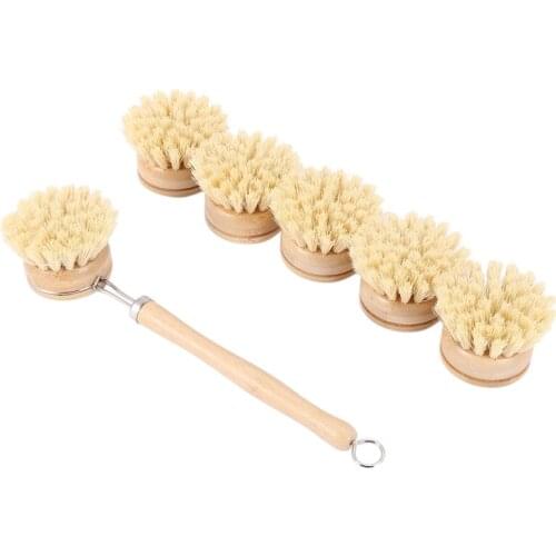 Washing Up Brush Wooden Dish Brush Set Wood Washing Brush with Interchangeable Head/Replacement Head for Kitchen